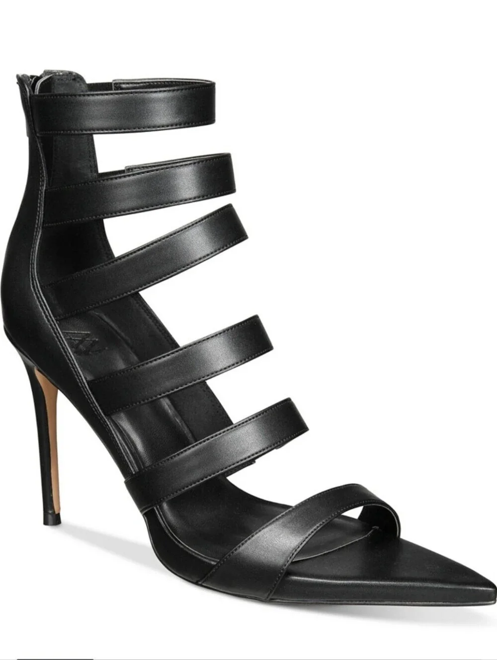 AAJ BY AMINAH -NEW IN BOX- POINTED TOE STRAPPY STILETTOS BLACK SZ 8